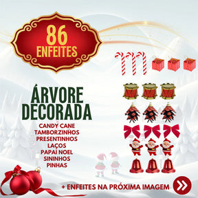 Árvore de Natal 1,50m Decorada com 87 Enfeites e Pisca-Pisca LED