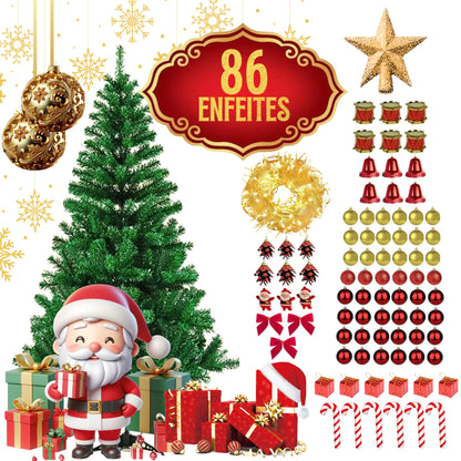 Árvore de Natal 1,50m Decorada com 87 Enfeites e Pisca-Pisca LED