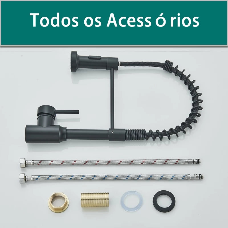 Torneira de Bancada Gourmet para Cozinha Monocomando Flexível Preta