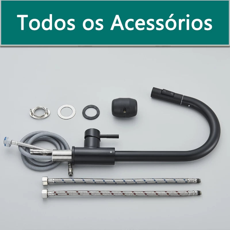 Torneira Monocomando com Ducha Gourmet Extensível para Cozinha Preta