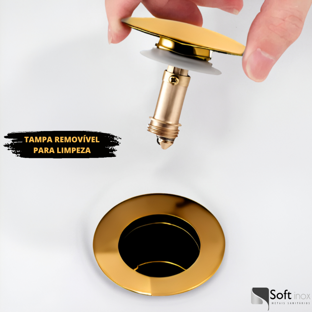 Válvula click de inox dourada 1.1/4 para cuba de banheiro