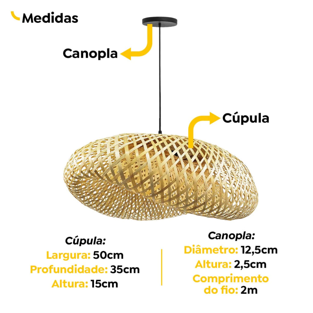 Luminária Pendente de Vime Estilo Palha Artesanal 50cm