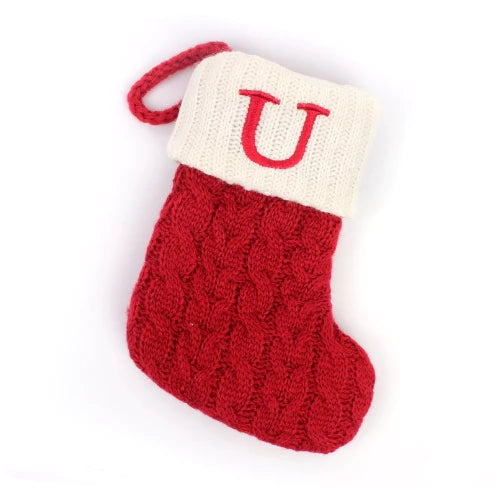 Meia de Natal xadrez com inicial personalizada