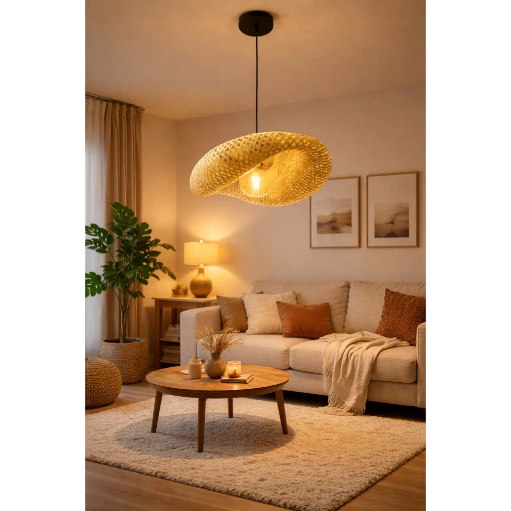 Luminária Pendente de Vime Estilo Palha Artesanal 50cm