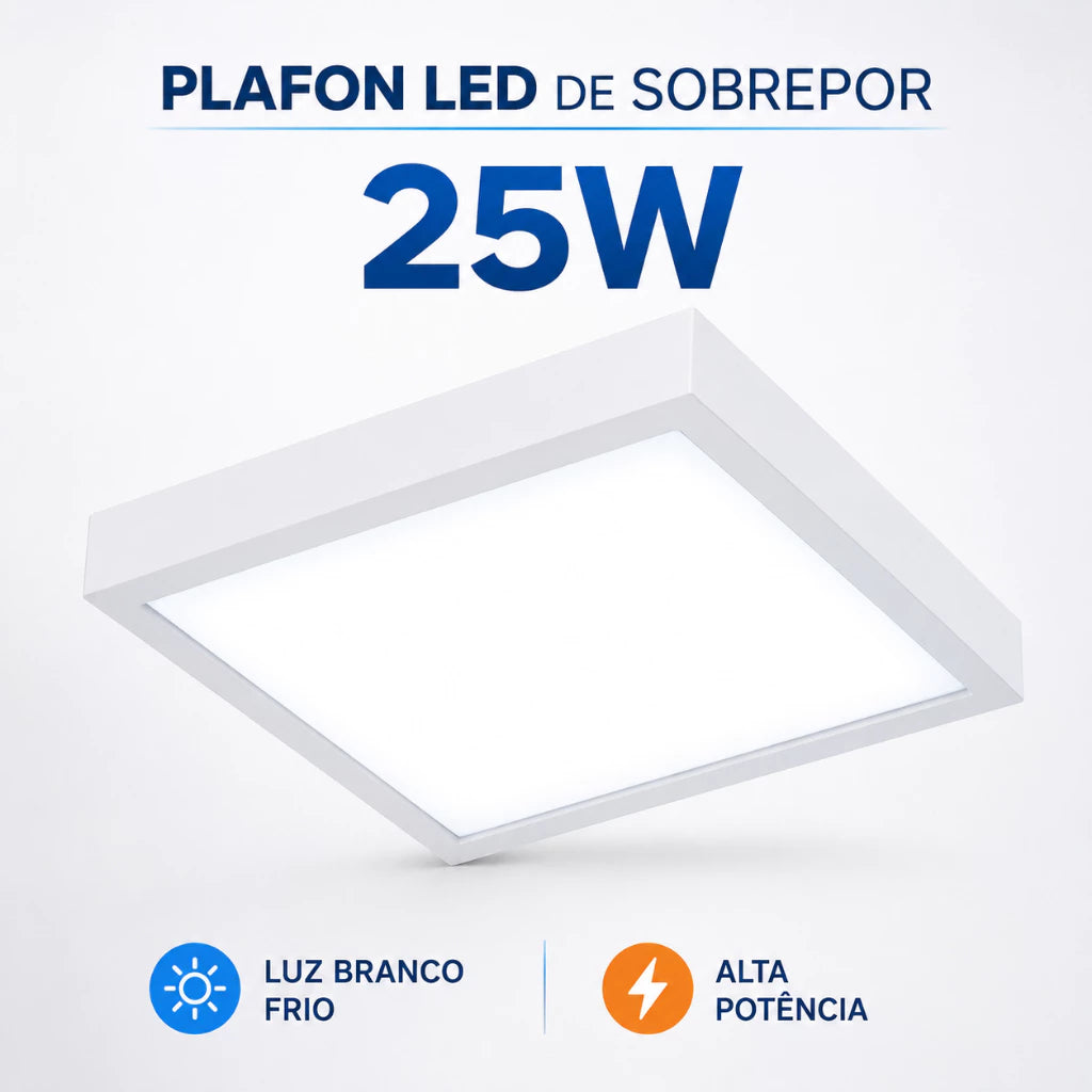 Plafon Led Sobrepor Quadrado Branco Frio 25W