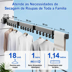 Varal Retrátil de Roupas de Parede Alumínio