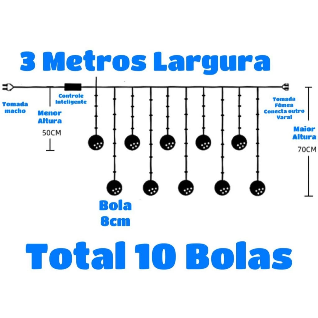 Cascata de Pisca Pisca Varal De Lampadas 100 Leds 3 Metros Bivolt