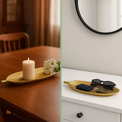 Centro de Mesa Decorativo Folha Dourada 41cm