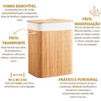 Cesto de Roupa Suja 70 Litros Lavanderia Bambu c/ Tampa - Casa Stony