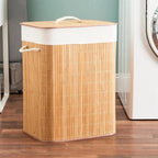 Cesto de Roupa Suja 70 Litros Lavanderia Bambu c/ Tampa - Casa Stony