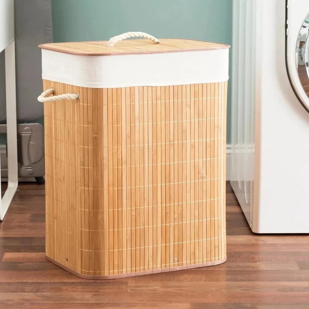 Cesto de Roupa Suja 70 Litros Lavanderia Bambu c/ Tampa - Casa Stony