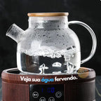 Chaleira de Vidro 1L com Coador Tampa de Bambu Premium - Casa Stony
