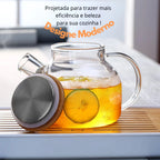 Chaleira de Vidro 1L com Coador Tampa de Bambu Premium - Casa Stony