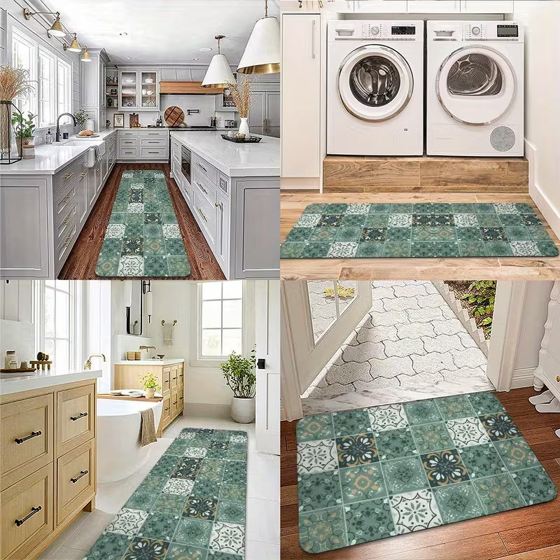 Tapete Ladrilhos Verde da Casa Stony para deixar a cozinha limpa e seca com estilo