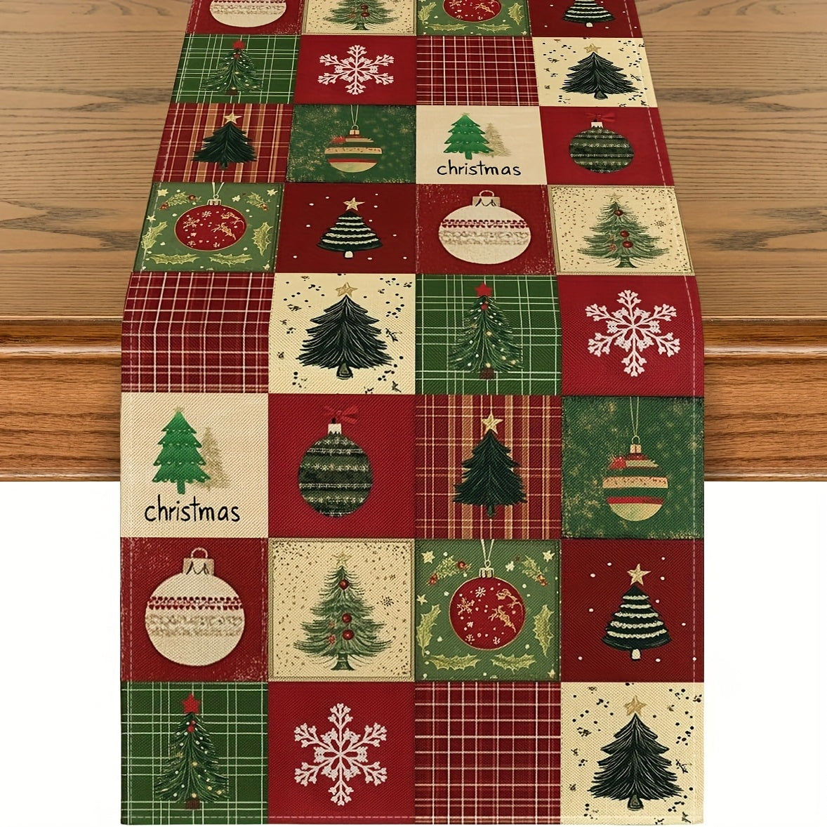 Caminho de mesa de Natal em linho com árvores
