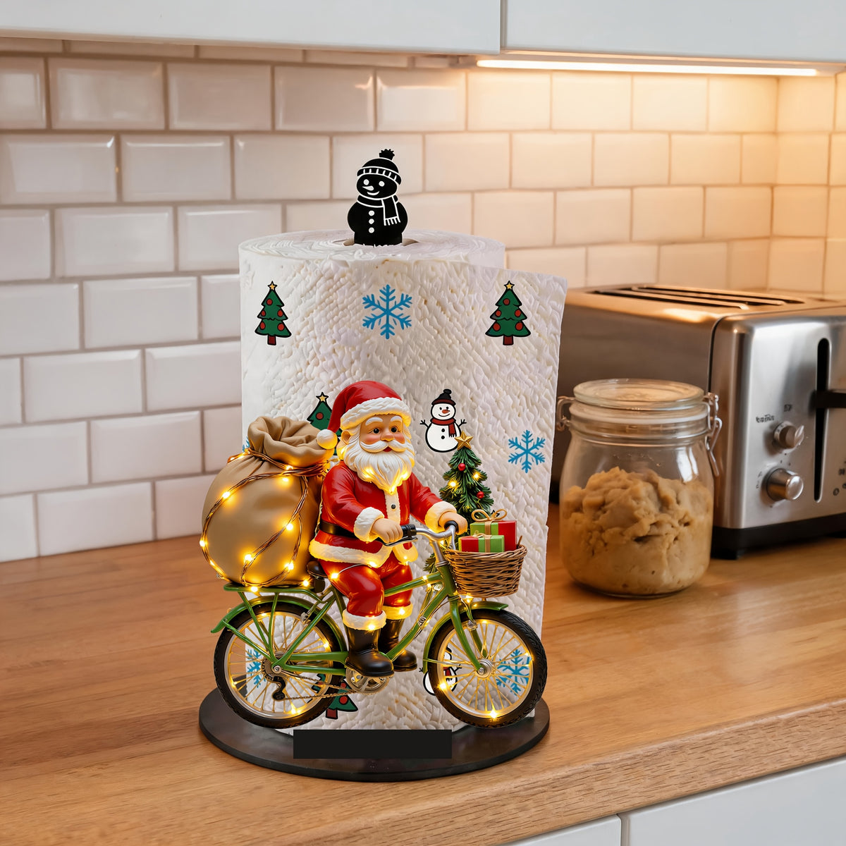 Porta papel toalha de Natal na mesa de jantar