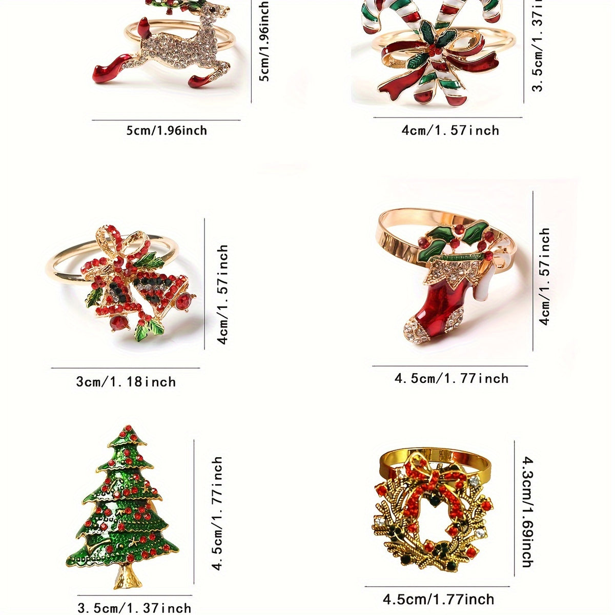 Medidas dos anéis de guardanapo de Natal, de 3 a 5 cm