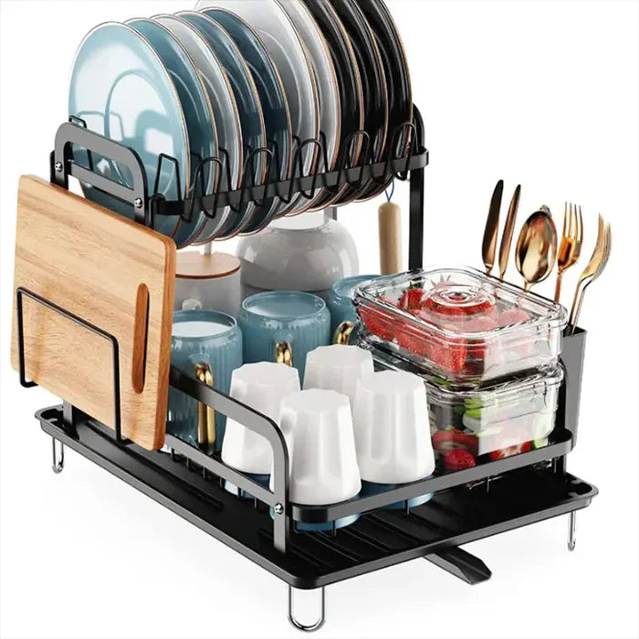 Escorredor de Louça Inox 2 Andares e Suporte de Talheres - Casa Stony