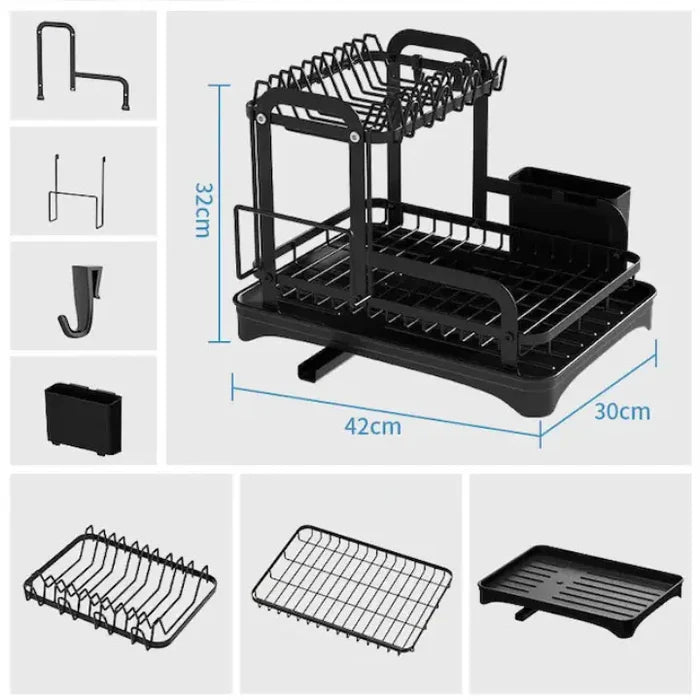 Escorredor de Louça Inox 2 Andares e Suporte de Talheres - Casa Stony