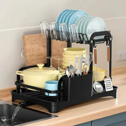 Escorredor de Louça Inox 2 Andares e Suporte de Talheres - Casa Stony