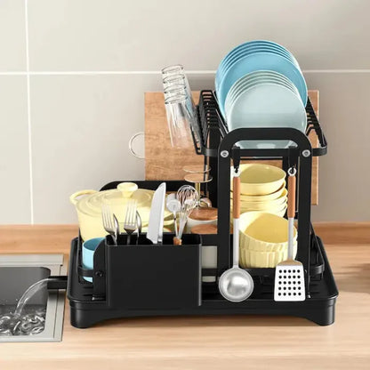 Escorredor de Louça Inox 2 Andares e Suporte de Talheres - Casa Stony