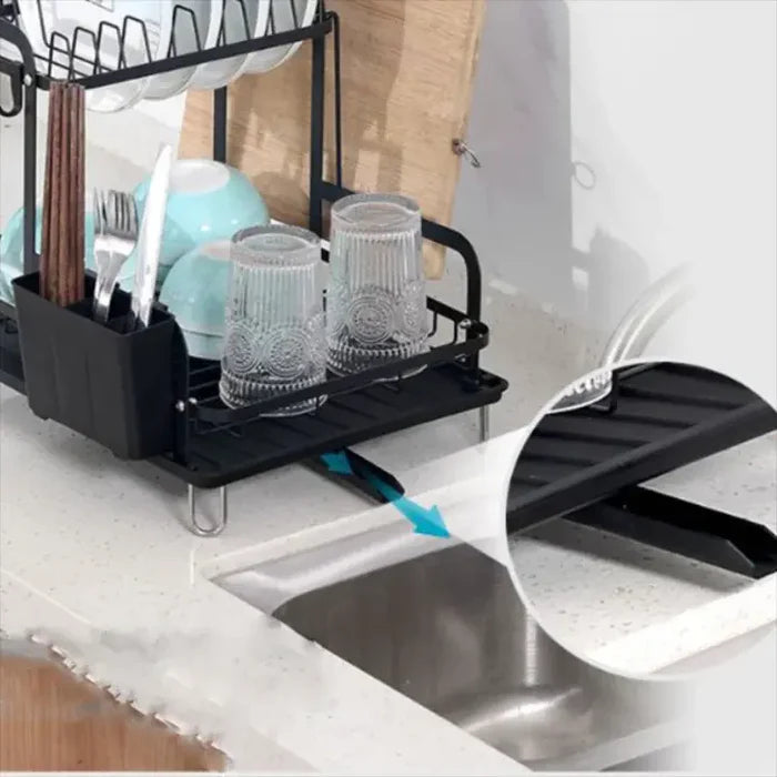 Escorredor de Louça Inox 2 Andares e Suporte de Talheres - Casa Stony
