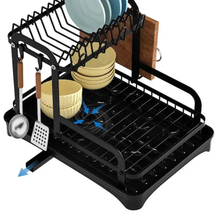 Escorredor de Louça Inox 2 Andares e Suporte de Talheres - Casa Stony