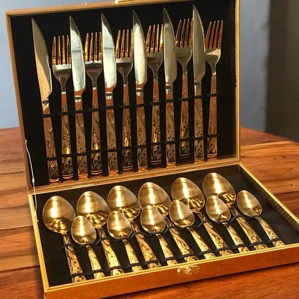 Faqueiro Inox 24 Peças com Maleta e Detalhe Premium