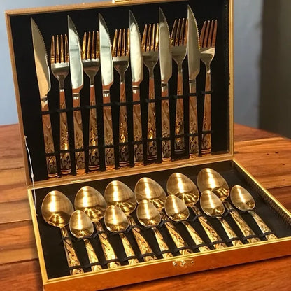 Faqueiro Inox 24 Peças com Maleta e Detalhe Premium