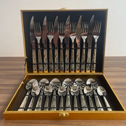 Faqueiro Inox 24 Peças com Maleta e Detalhe Premium