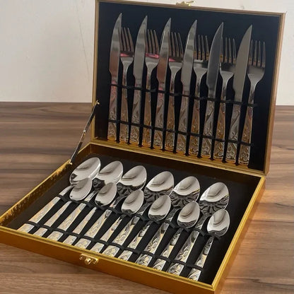 Faqueiro Inox 24 Peças com Maleta e Detalhe Premium