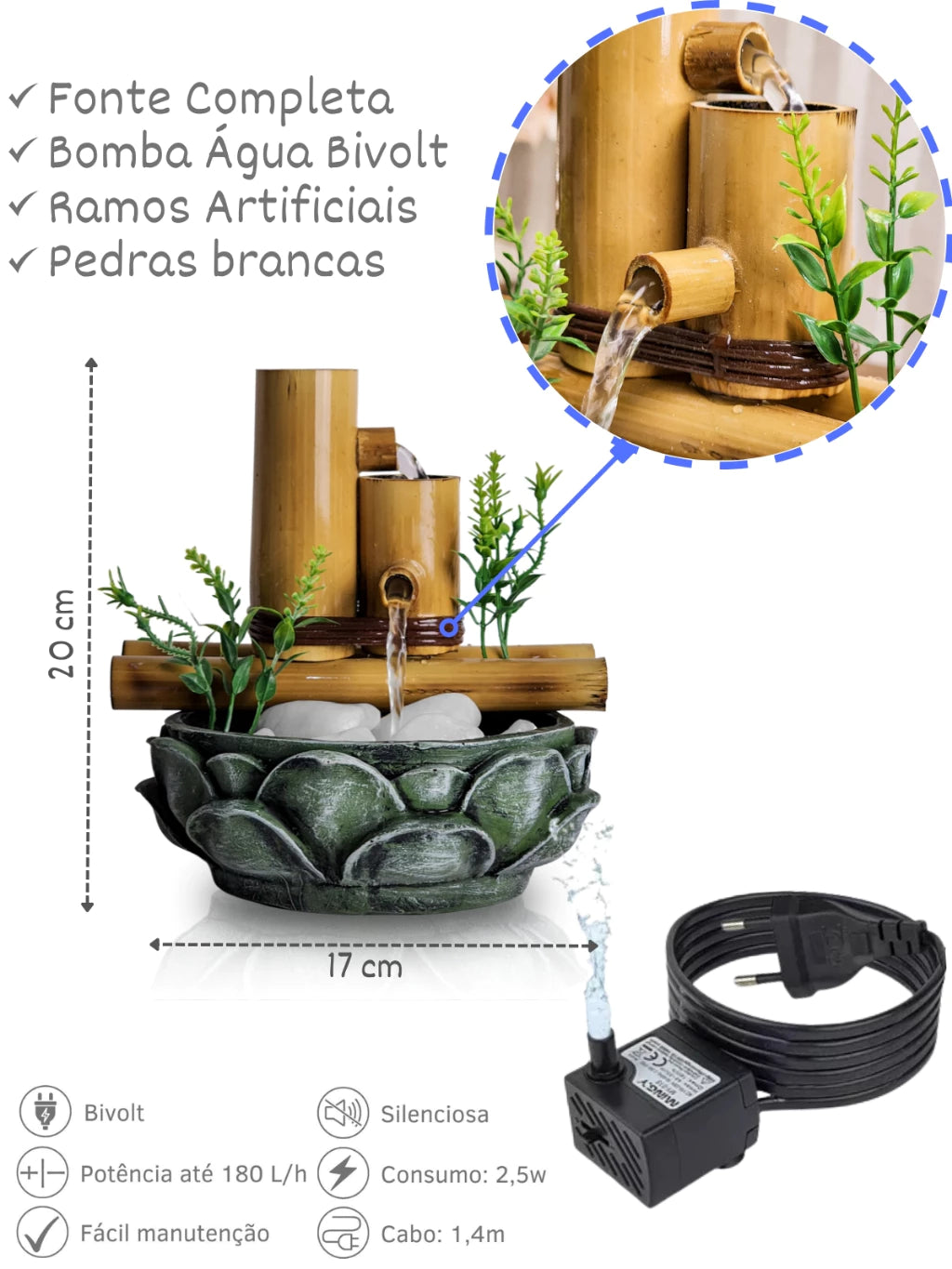 Fonte de Água Decoração Bambu Lotus