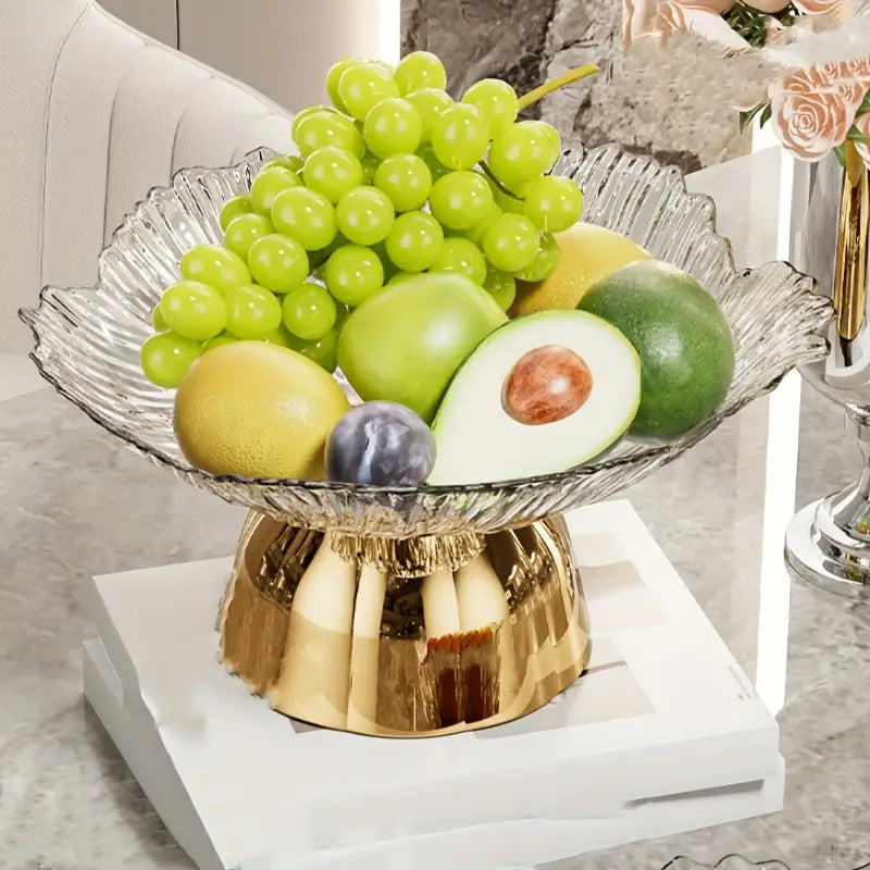 Fruteira de Mesa Forma de Pétala em Plástico Dourada