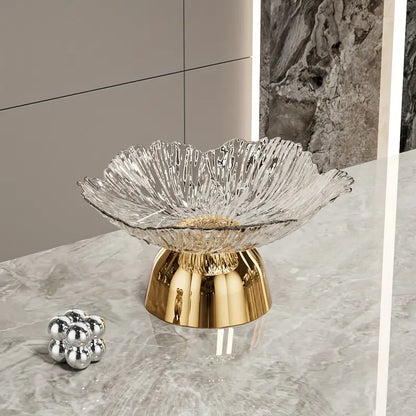 Fruteira de Mesa Forma de Pétala em Plástico Dourada