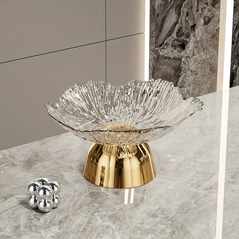 Fruteira de Mesa Forma de Pétala em Plástico Dourada