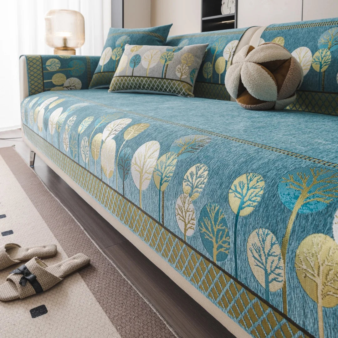 Capa de Sofá Boho Jacquard Chenille Antiderrapante