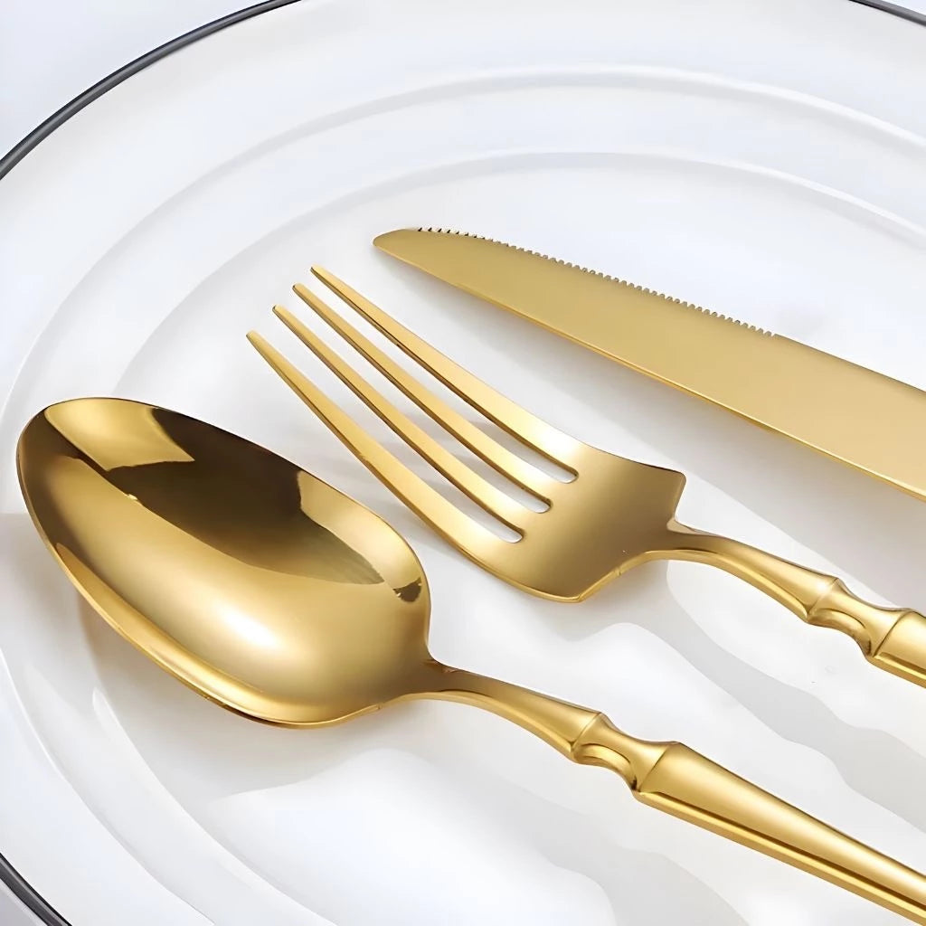 Jogo de Talher Dourado em Aço Inox -30 Peças - Casa Stony