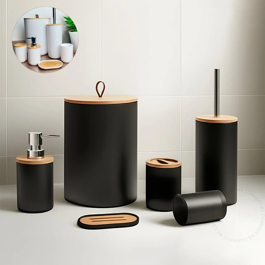 Kit 6 Peças Banheiro com Tampa de Bambu