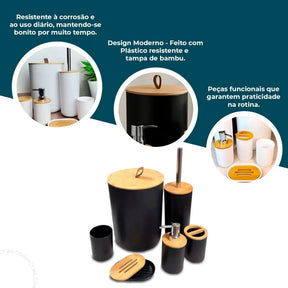 Kit 6 Peças Banheiro com Tampa de Bambu