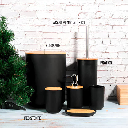 Kit 6 Peças Banheiro com Tampa de Bambu - Casa Stony