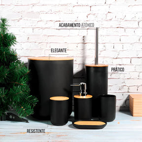 Kit 6 Peças Banheiro com Tampa de Bambu