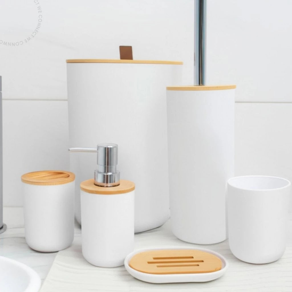 Kit 6 Peças Banheiro com Tampa de Bambu