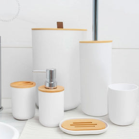Kit 6 Peças Banheiro com Tampa de Bambu