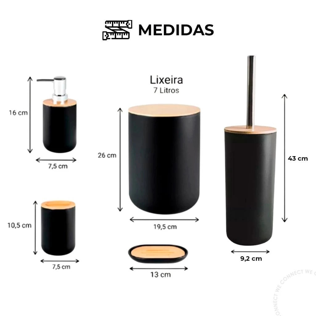 Kit 6 Peças Banheiro com Tampa de Bambu - Casa Stony
