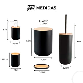 Kit 6 Peças Banheiro com Tampa de Bambu