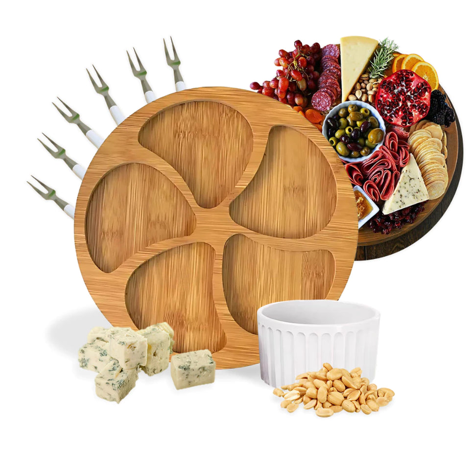 Kit Petisqueira Redonda Para Frios Queijo Com Molheira - Casa Stony