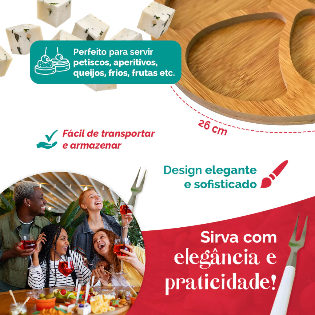 Kit Petisqueira Redonda Para Frios Queijo Com Molheira