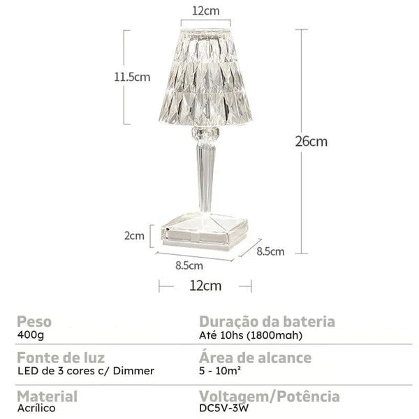 Luminária de Mesa em Led Cristal