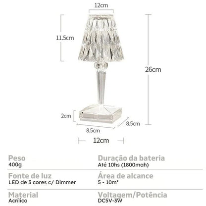 Luminária de Mesa em Led Cristal