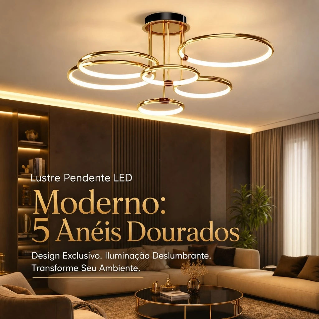 Luminaria Plafon de Teto LED Aros Dourados Bivolt